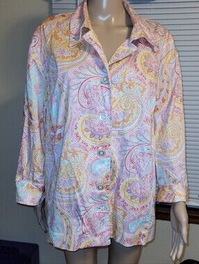 Koret Women's Paisley Button-Up Jacket - 3/4 Button Sleeves & Front Pockets.